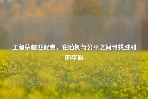 王者荣耀匹配赛，在随机与公平之间寻找胜利的平衡