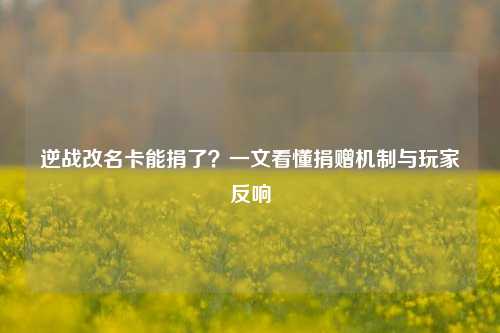 逆战改名卡能捐了?一文看懂捐赠机制与玩家反响