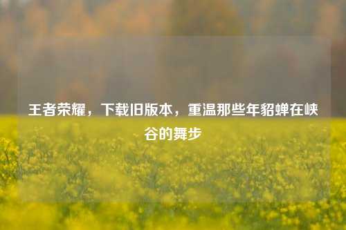 王者荣耀，下载旧版本，重温那些年貂蝉在峡谷的舞步