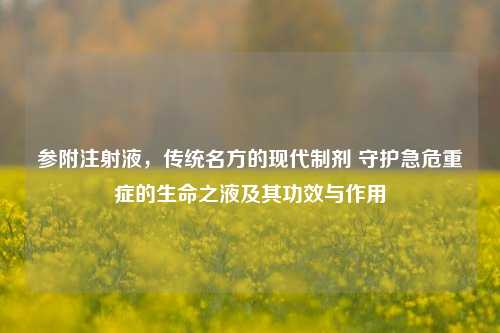 参附注射液,传统名方的现代制剂 守护急危重症的生命之液及其功效与作用
