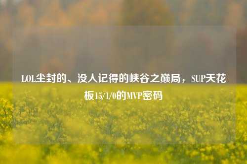 LOL尘封的、没人记得的峡谷之巅局,SUP天花板15/1/0的MVP密码