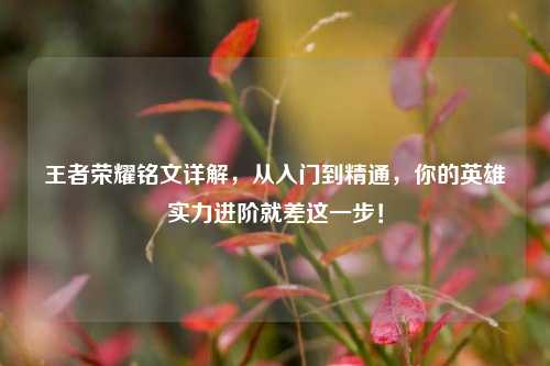 王者荣耀铭文详解,从入门到精通,你的英雄实力进阶就差这一步!