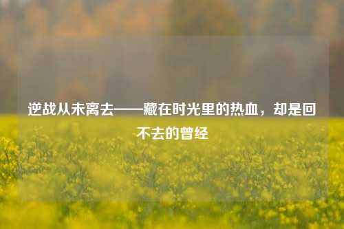 逆战从未离去——藏在时光里的热血，却是回不去的曾经