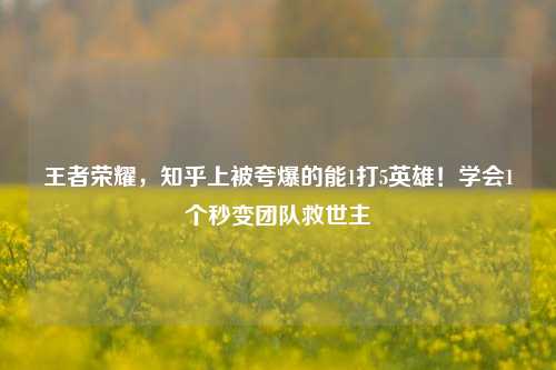 王者荣耀，知乎上被夸爆的能1打5英雄！学会1个秒变团队救世主