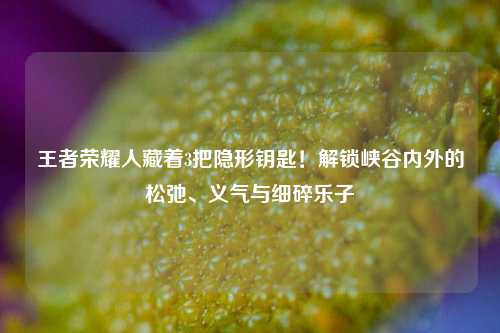 王者荣耀人藏着3把隐形钥匙!解锁峡谷内外的松弛、义气与细碎乐子