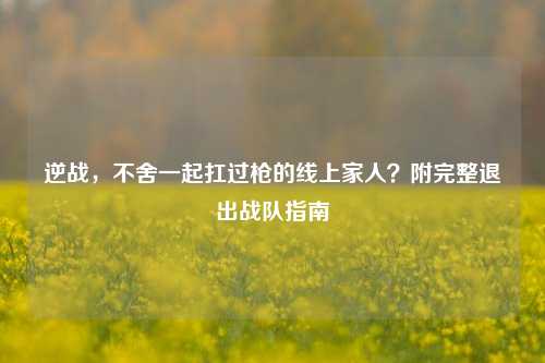 逆战，不舍一起扛过枪的线上家人？附完整退出战队指南